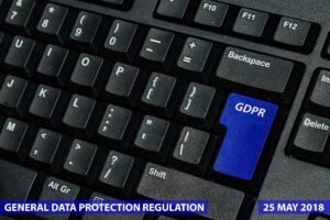 blue keyboard key with text GDPR as symbol for Privacy and General Data Protection Regulation on a