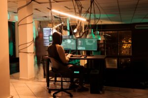 Cyber security, it specialist coding antivirus program, data protection